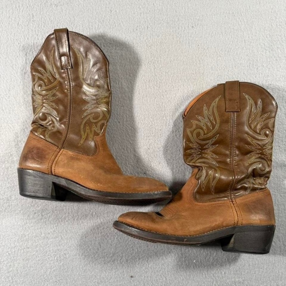 Men's Vintage Laredo Brown Leather Cowboy‎ Boots Western Stitched 7.5D